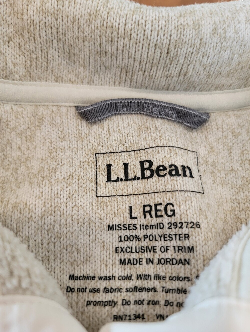 L.L. Bean Women’s Sweater Ivory Zip-Neck Fleece Pullover Large Regular - Picture 5 of 6